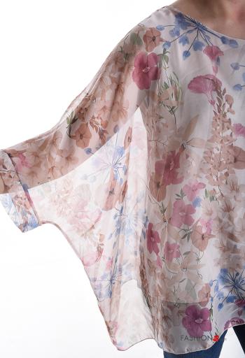 Blouse chiffon col rond à Imprimé Floral avec doublure manches à trois-quarts - ph 4