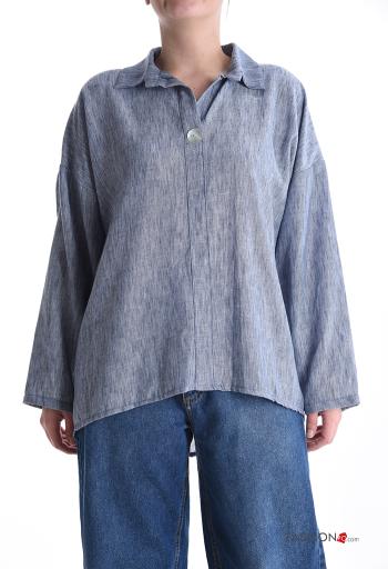 Blusa em Algodão manga comprida com gola com botões