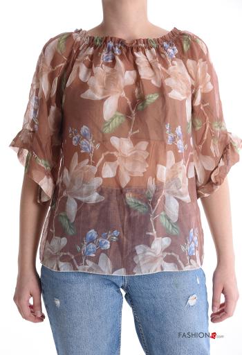 Camisa manga volante Estampado Floral con elástico manga tres cuartos - ph 1