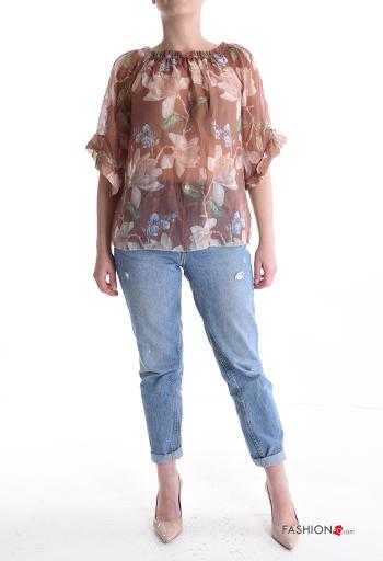 Camisa manga volante Estampado Floral con elástico manga tres cuartos - ph 5