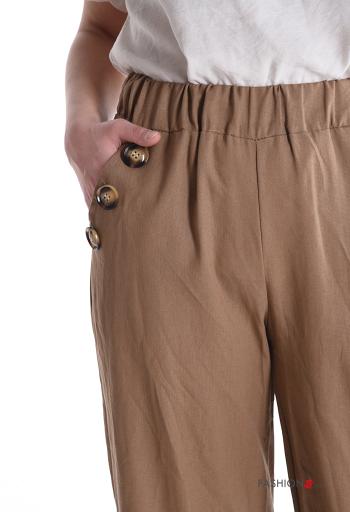 Pantalone in Lino wide leg con elastico con bottoni con tasche - ph 4
