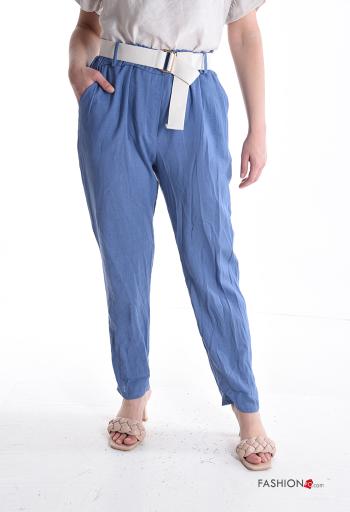 Pantalone in Lino con elastico con cintura con tasche