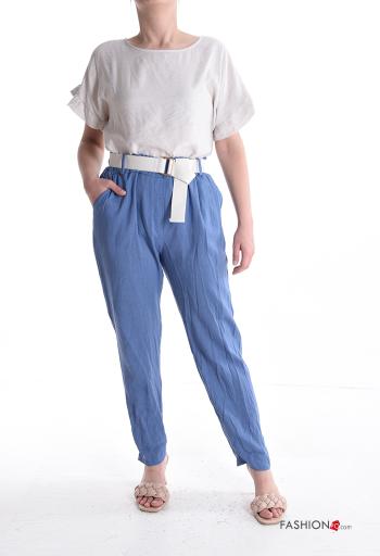 Pantalone in Lino con elastico con cintura con tasche - ph 5