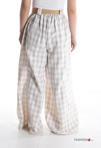 high waist wide leg Linen Trousers with belt with pockets - ph 2