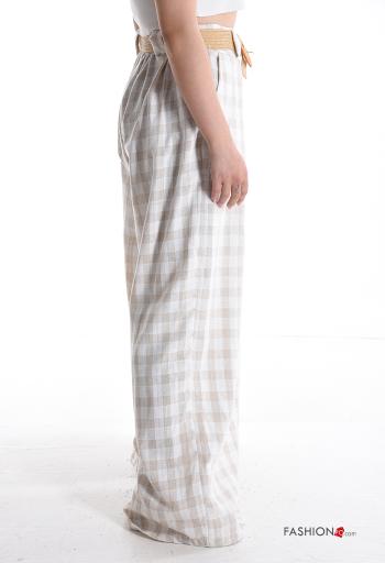 high waist wide leg Linen Trousers with belt with pockets - ph 3