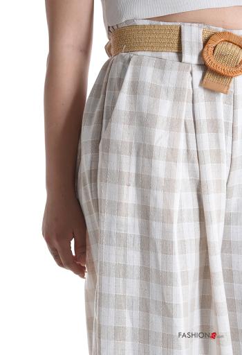 high waist wide leg Linen Trousers with belt with pockets - ph 4