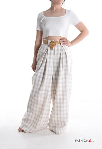 high waist wide leg Linen Trousers with belt with pockets - ph 5