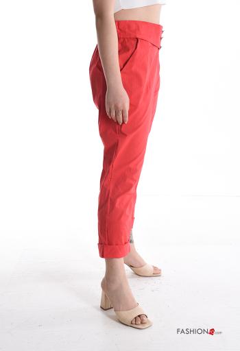 Pantalon en Coton taille haute avec poches avec élastique à boutons - ph 3