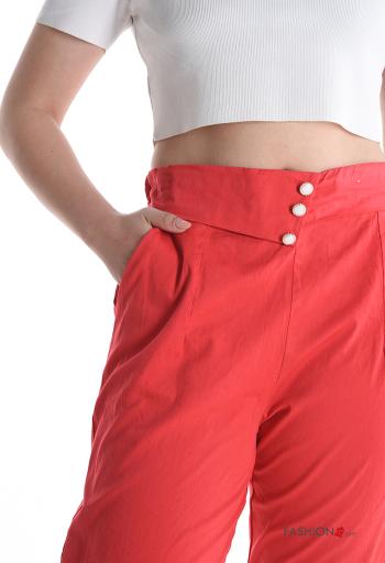 Pantalon en Coton taille haute avec poches avec élastique à boutons - ph 4