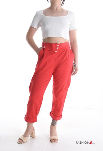 Pantalon en Coton taille haute avec poches avec élastique à boutons - ph 5
