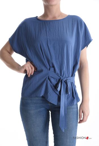 short sleeve crew neck Blouse with bow with knot