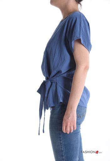 short sleeve crew neck Blouse with bow with knot - ph 3