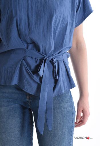 short sleeve crew neck Blouse with bow with knot - ph 4