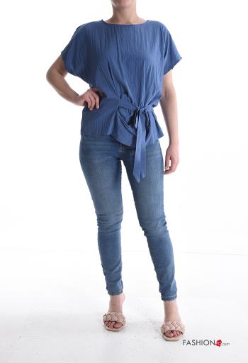 short sleeve crew neck Blouse with bow with knot - ph 5
