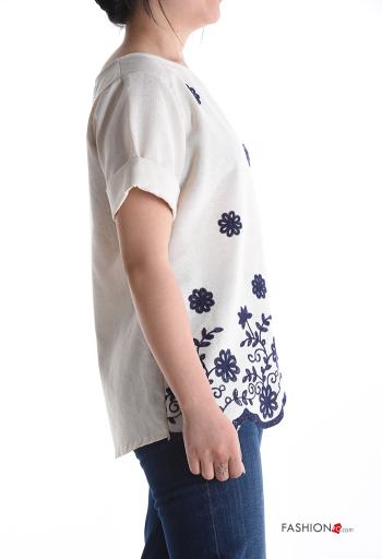 Blouse en Lin manches courtes col rond à broderie - ph 3