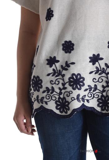 Blouse en Lin manches courtes col rond à broderie - ph 4