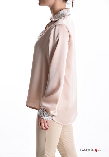 Blusa satén con cuello con lentejuelas con cuello en v - ph 3