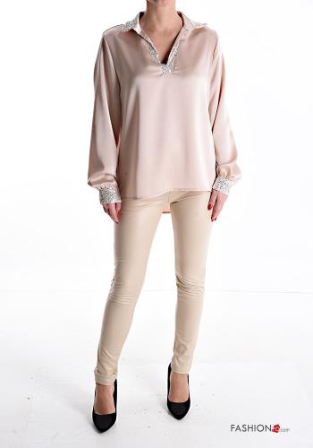 Blusa satén con cuello con lentejuelas con cuello en v - ph 5
