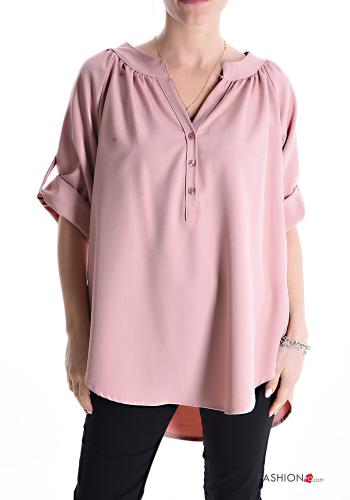 short sleeve Blouse with buttons with v-neck