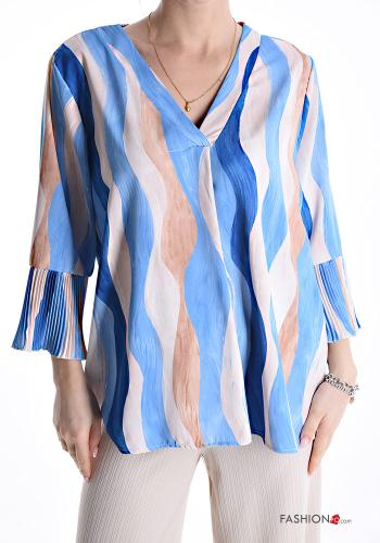 Multicoloured Blouse with v-neck 3/4 sleeve