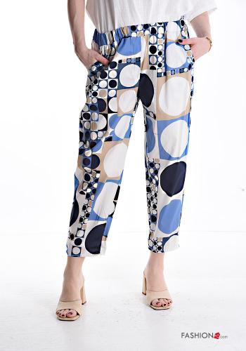 Geometric pattern Cotton Trousers with pockets with elastic