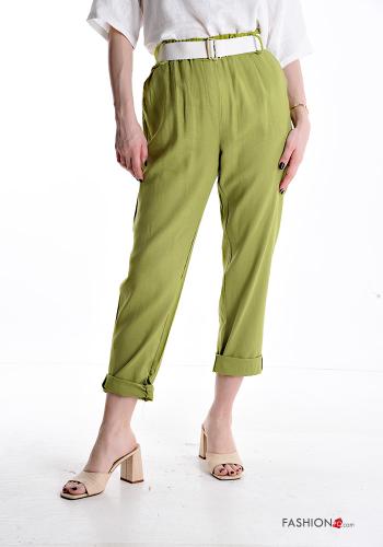 Pantalone in Lino con cintura con tasche