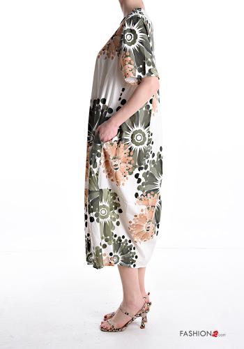 Abito in Cotone maxi maniche corte girocollo Fantasia floreale con tasche - ph 3