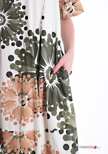 Abito in Cotone maxi maniche corte girocollo Fantasia floreale con tasche - ph 4