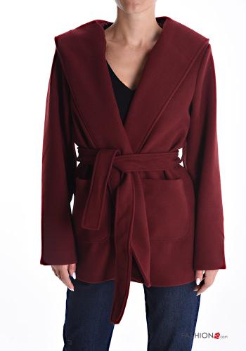 long sleeve Coat with pockets with fabric belt with hood - ph 1