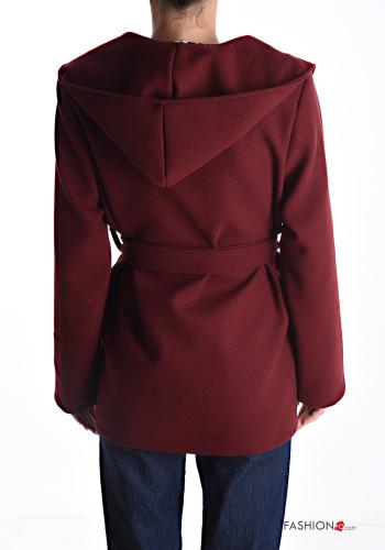 long sleeve Coat with pockets with fabric belt with hood - ph 2