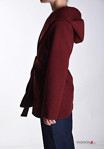 long sleeve Coat with pockets with fabric belt with hood - ph 3