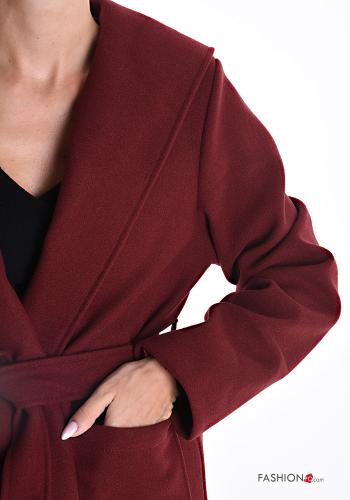 long sleeve Coat with pockets with fabric belt with hood - ph 4