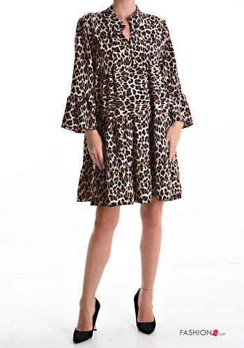 Tiermuster lange ärmel knielanger Kleid mit Volants - ph 1
