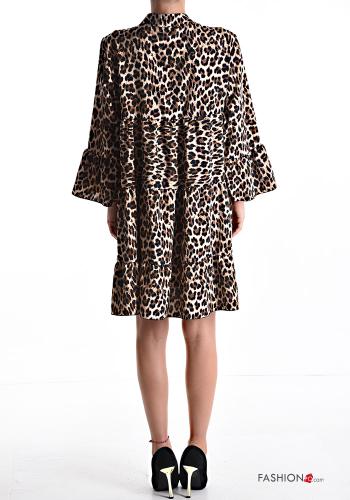 Tiermuster lange ärmel knielanger Kleid mit Volants - ph 2