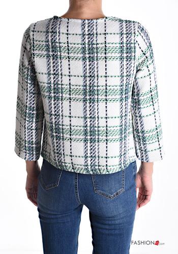 Giacca in Cotone maniche lunghe girocollo Fantasia tartan con bottoni senza fodera - ph 2