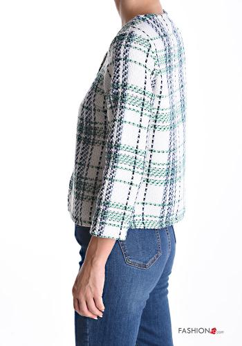 Giacca in Cotone maniche lunghe girocollo Fantasia tartan con bottoni senza fodera - ph 3
