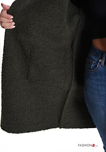 Kunstleder lange ärmel Mantel mit Knöpfen ohne Futter mit Taschen - ph 6