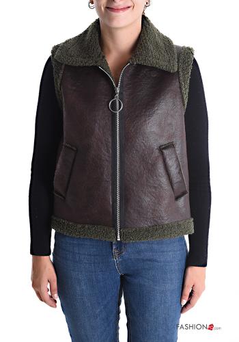 Smanicato ecopelle senza fodera con tasche con zip