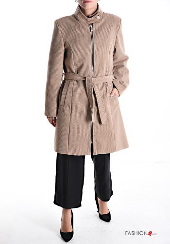 Cappotto con cintura in stoffa con fodera con tasche con zip - ph 1