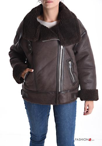 Cappotto con colletto ecopelle pelliccia sintetica con tasche con zip - ph 1
