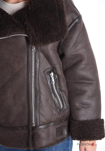 Cappotto con colletto ecopelle pelliccia sintetica con tasche con zip - ph 4