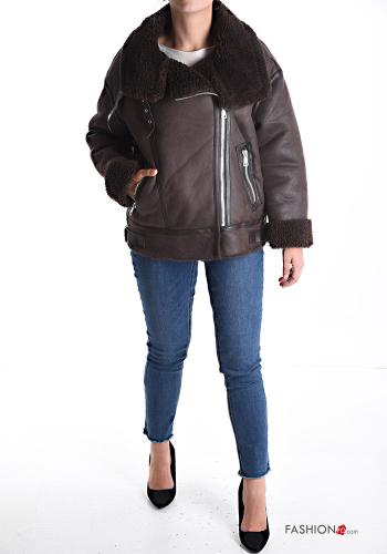Cappotto con colletto ecopelle pelliccia sintetica con tasche con zip - ph 5