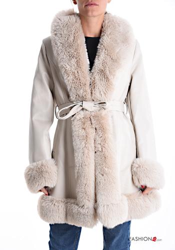 Cappotto ecopelle pelliccia sintetica con cintura - ph 1