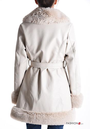 Cappotto ecopelle pelliccia sintetica con cintura - ph 2