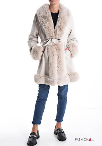 Cappotto ecopelle pelliccia sintetica con cintura - ph 5