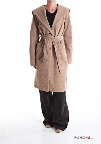 Cappotto con cintura in stoffa con fodera con tasche con bottoni con cappuccio - ph 1