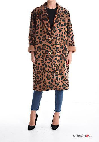 Cappotto in Cotone maniche lunghe Fantasia animalier senza fodera con bottoni con tasche - ph 1