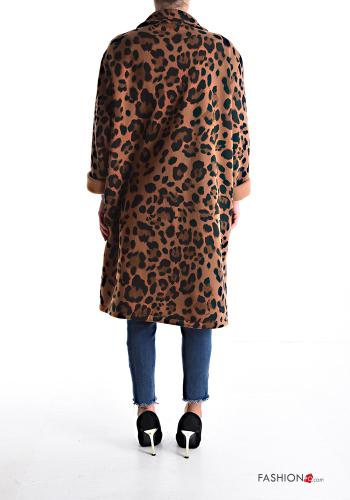 Cappotto in Cotone maniche lunghe Fantasia animalier senza fodera con bottoni con tasche - ph 2