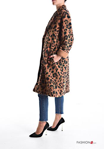 Cappotto in Cotone maniche lunghe Fantasia animalier senza fodera con bottoni con tasche - ph 3