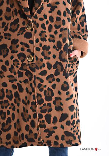 Cappotto in Cotone maniche lunghe Fantasia animalier senza fodera con bottoni con tasche - ph 4